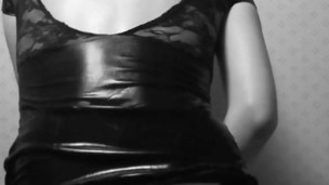 Crossdresser riding a BLACK dildo (B/W edition)