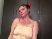 Cute white girl playing with her boobs with music 1/16