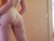 Slow Tease. Brunette strips from dress to panties. Tall leather boots/heels 10/16