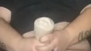 Watching porn fucking my pussy stroker big cumshot finish 