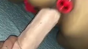 Huge dildo reams out sluts hole