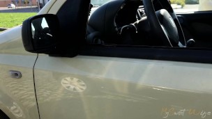 Risky public masturbation in a parking lot near people