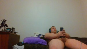 Chubby man slut jacks it, careful not to wake up room mate