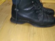 Girl spits on boots