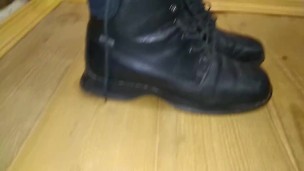 Girl spits on boots