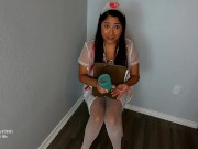Nurse sucks big cock and takes HUGE mouth full of cum swallow