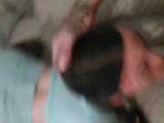 Cute petite babe eats hard cock bent over