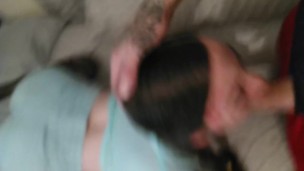 Cute petite babe eats hard cock bent over