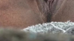 Squirting cumming while playing with husbands broken cockring vibrator