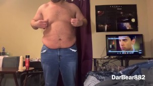 Chubby boy showing off his big belly then has a jerkoff session