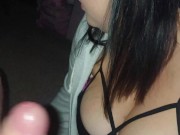 Smoking blow job with cum shot on natural titties 3/16