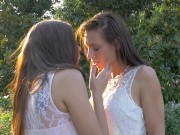 Two young & hot college lesbians outdoors running wild and love each other 10/16