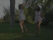 Two young & hot college lesbians outdoors running wild and love each other 6/16