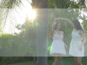 Two young & hot college lesbians outdoors running wild and love each other 9/16