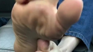 Barefoot in my car getting naked and edging 