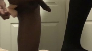 Ebony Slut Fucks his Boy Pussy with a Thick Dildo