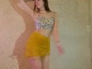 Striptease & dance to Mi Gente. Skirt/crop top to nude. 5/16
