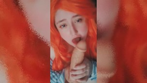 Redhead Sucking Dildo Blowjob