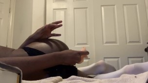 Trap in tight panties fingers and fucks himself with a dildo