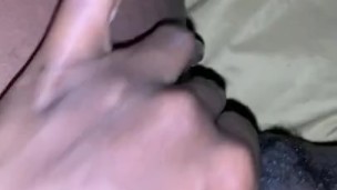 Rubbing hairy pussy with door open, someone in next room
