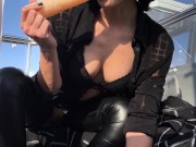 PUBLIC SQUIRT - brunette BABE rides dildo in ferris wheel ^ LaraJuicy 3/16