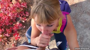 POV Outdoors Amateur Blowjob in the mountains on a cliff of the sea. Facial