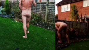 Naked in garden when neighbour is home