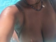 Big titted Ebony having fun in the Sun, cooling off in the the pool!