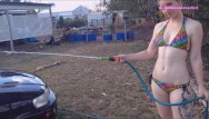 Carity bikini car wash - Bikini car wash aussie amateur boob and pussy flash
