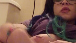 Freaky goth model gets off in ex's bathroom when his friends are over