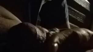 Transgirl Outside at Night Playing w/Herself Under Her Skirt & Bare-Chested