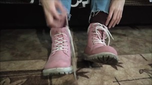 SMELLY FEET POV Remove shoes n stockings off tired stinky feet -- Nina Yo