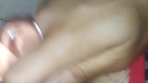 Trying a pretty glass dildo