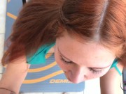 Beauty does fitness and first footjob in the life for fan #3 on the balcony 4/16