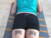 Beauty does fitness and first footjob in the life for fan #3 on the balcony 9/16