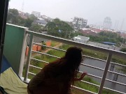 NO PANTIES at my open balcony#Play in the Tropical Rain 