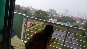 NO PANTIES at my open balcony#Play in the Tropical Rain 