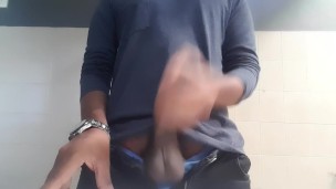 curved uncut black cock cums again