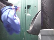Nerdy Girl Hosing Down A Urinal With Her Piss