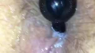 Creamy ass and pussy toy play