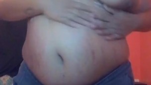 SSBBW rubs lotion all over huge bouncing tits