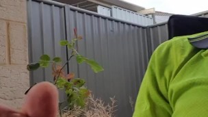 Jerking off outside before work