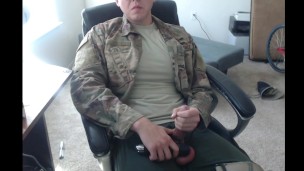 Soldier Uses Vibrator to Cum During Lunch