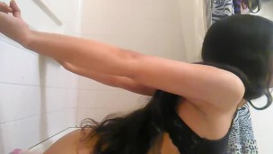 Tgirl brunette using dildo on her ass