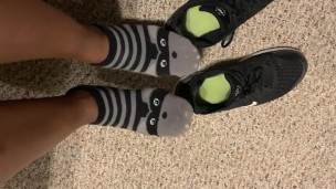 Ebony teen girl takes off shoes after class ASMR