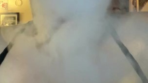 Fat babe listening to music, smoking vape, POV