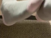 Up close teen feet socks pov 