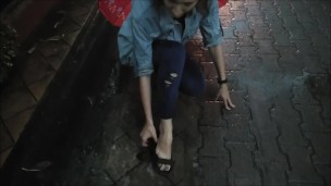 Barefoot Walking Public in the City in the Rain Foot Fetish - Nina Yo