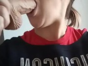 Milf Deep throats dildo tease