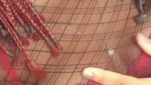 Curvy Ebony Upskirt in Purple Panties 